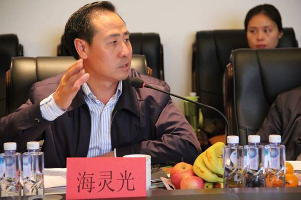 海南省內蒙古商會會長、內蒙古農(nóng)牧業(yè)產(chǎn)業(yè)化龍頭企業(yè)協(xié)會海南辦事處主任海靈光介紹對接情況.JPG